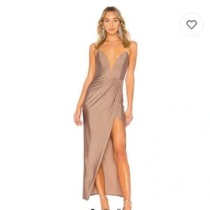 Michael Costello X revolve taupe evening dress